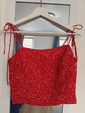 Mango Red Polka-Dot Tie-Strap Crop Camisole